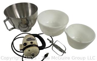 Three Mixing Bowls and Dormeyer Electric Hand Mixer