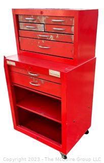 Sears Craftsman Red Metal Rolling Industrial Tool Box Chest Cart. 17" x 23" x 44"