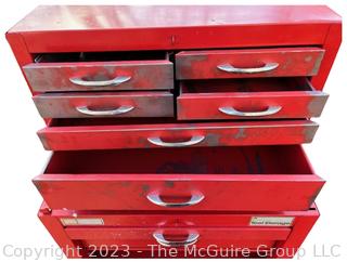 Sears Craftsman Red Metal Rolling Industrial Tool Box Chest Cart. 17" x 23" x 44"