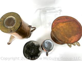 Four (4) Pieces of Antique Hand Wrought Copper and Brass Cookware and Mold. 