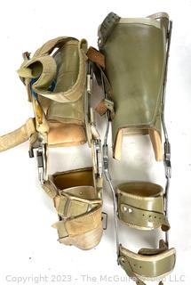 Pair of Orthotic Polio Partial Leg Braces with Leather Straps