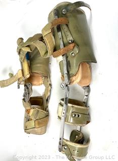 Pair of Orthotic Polio Partial Leg Braces with Leather Straps