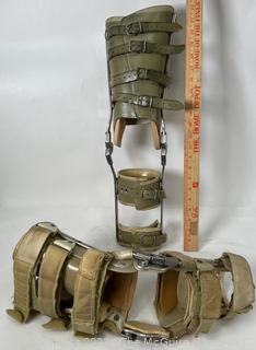 Pair of Orthotic Polio Partial Leg Braces with Leather Straps