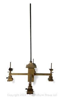 Antique Brass Arts and Crafts Four Light Pendant Ceiling Light Fixture.  36" tall including rod and 22 1/2" in diameter. 