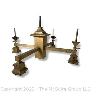 Antique Brass Arts and Crafts Four Light Pendant Ceiling Light Fixture.  36" tall including rod and 22 1/2" in diameter. 