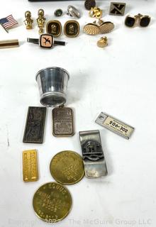 Group of Men's Tie Tacks, Cuff Links, Clay Pipe, Jade Bracelet, Etc. in Jewelry Box. 