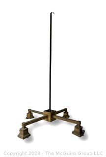 Antique Brass Arts and Crafts Four Light Pendant Ceiling Light Fixture.  36" tall including rod and 22 1/2" in diameter. 