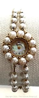 Lucien Piccard 14k Yellow Gold Manual Ladies Pearl Bracelet Wrist Watch