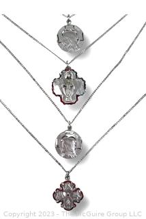 Four (4) Sterling Silver Religious Medals on Chains. 