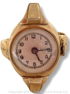 14k Yellow Gold Regency Wind Up Watch Ring.  10 grams total weight. 