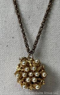 Faux Pearl Encrusted Amsley Automatic Watch Pendant on Chain