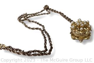 Faux Pearl Encrusted Amsley Automatic Watch Pendant on Chain