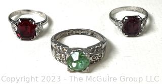 Three (3) Sterling with Crystal Center Stone Rings