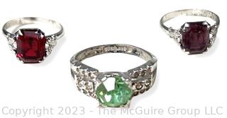 Three (3) Sterling with Crystal Center Stone Rings