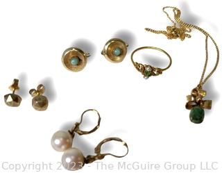 Group of Gold Jewelry- 12k Necklace, 10k Earrings and Unmarked Ring. 