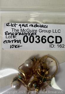 Group of Gold Jewelry- 12k Necklace, 10k Earrings and Unmarked Ring. 