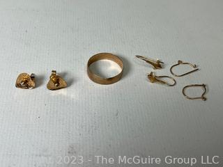 Group of 14kt Yellow Gold Earrings and Wedding Band. 3 grams. 