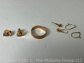 Group of 14kt Yellow Gold Earrings and Wedding Band. 3 grams. 