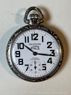 Majestime Swiss Made Pocket Watch Railroad Open Face 17 Jewels 