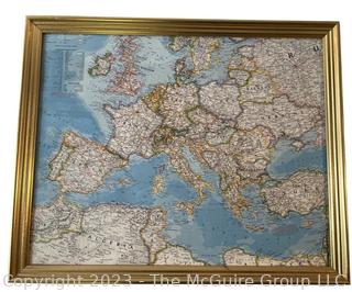 Framed Map of Europe.  17" X 21"