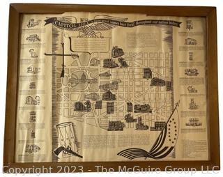 Framed Promotional Tourist Map of Capitol Hill, Washington DC.  21" x 26".