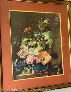 Framed Under Glass Print of Flowers. 