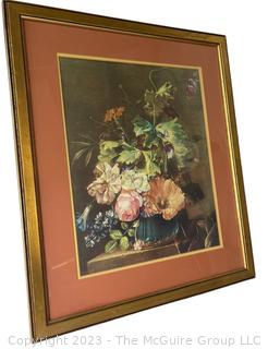 Framed Under Glass Print of Flowers. 