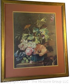 Framed Under Glass Print of Flowers. 