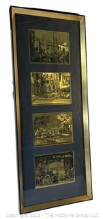 Framed Under Glass Four (4) Gold Foil Nautical Etchings, Boatyard by Lionel Barrymore. 13" x 34" {was 0272EC}