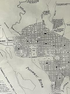 Framed Black & White Reprint of the Original Plan Map of Washington DC.  Measures 22 x 26" outside and 14 x 19" image.