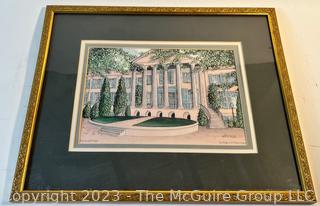 Framed Under Glass Print of College of Charleston Pencil Signed by Artist Bonnie Holden.  14" x 17".