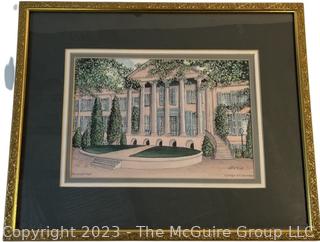 Framed Under Glass Print of College of Charleston Pencil Signed by Artist Bonnie Holden.  14" x 17".