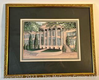 Framed Under Glass Print of College of Charleston Pencil Signed by Artist Bonnie Holden.  14" x 17".