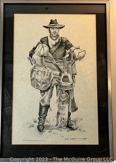 Framed Under Glass Bob Dale Art Print of Cowboy.  14" x 20".