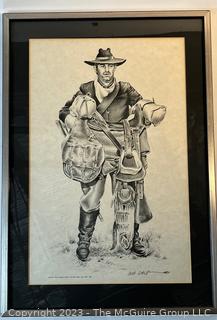 Framed Under Glass Bob Dale Art Print of Cowboy.  14" x 20".