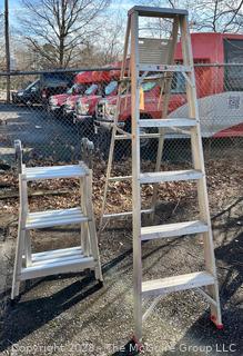 Two (2) Aluminum Extendable Ladder and Step Stool