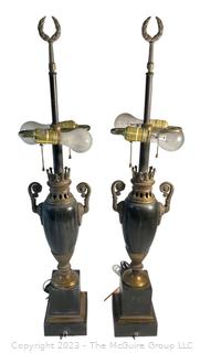 Pair of Neo-Classical Revival Bronze Urns Mounted as Lamps