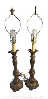 Two (2) Neoclassic Style Pineapple Column Table Lamps