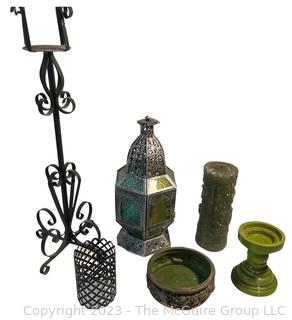 Group of Candle Holds and Wrought Iron Candle Stand