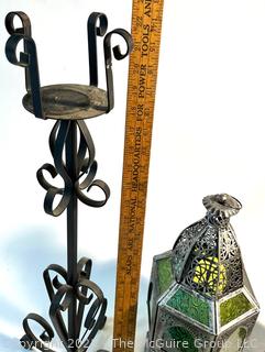 Group of Candle Holds and Wrought Iron Candle Stand