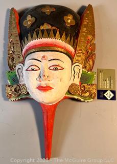 Ramayana Hindu Goddess Painted Wood Mask.  17"