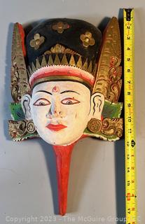 Ramayana Hindu Goddess Painted Wood Mask.  17"