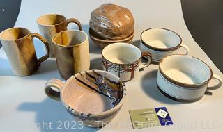 Group of Porcelain Cups, Mugs and Walnut Shaped Dish