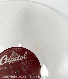 Vinyl Record Album: "The Beatles" White Album on White Vinyl Double Album with Four (4) Pictures of Band Members and Poster. Capitol Records 1978. Discoloration to both records SN# SEBX-4-11841