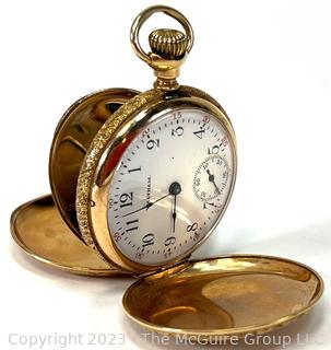 Waltham Full Hunter 14K Yellow Gold Pocket Watch 