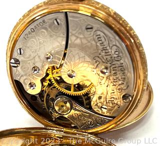 Waltham Full Hunter 14K Yellow Gold Pocket Watch 