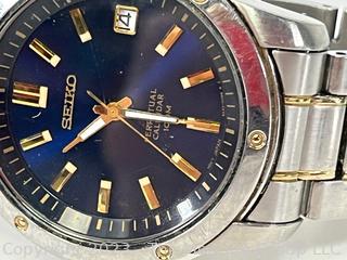 Seiko Men's Blue Dial Perpetual Calendar Quartz Two-Tone Watch