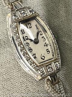 Art Deco 18k White Gold and Diamond L. Lewitt Co. Ladies Watch. 