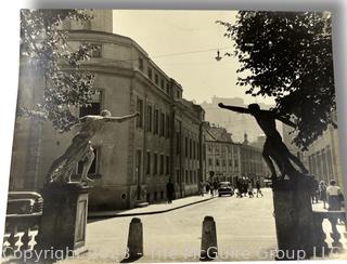 Unframed Large Format Black and White Photograph of Salzburg Street Scene, Circa 1940. 12" x 15".