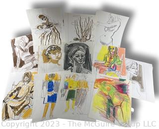 Group of Artist Drawn Sketchbook Pages, Unsigned.  13 1/2" x 11"